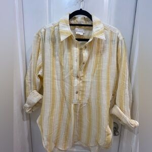 Anthropologie Yellow and Cream Striped Women's Shirt